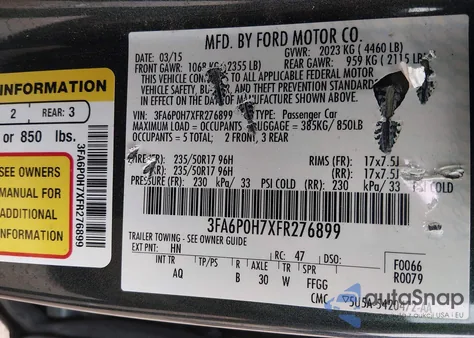 2015 Ford Fusion Se from USA, damaged, VIN 3FA6P0H7XFR276899